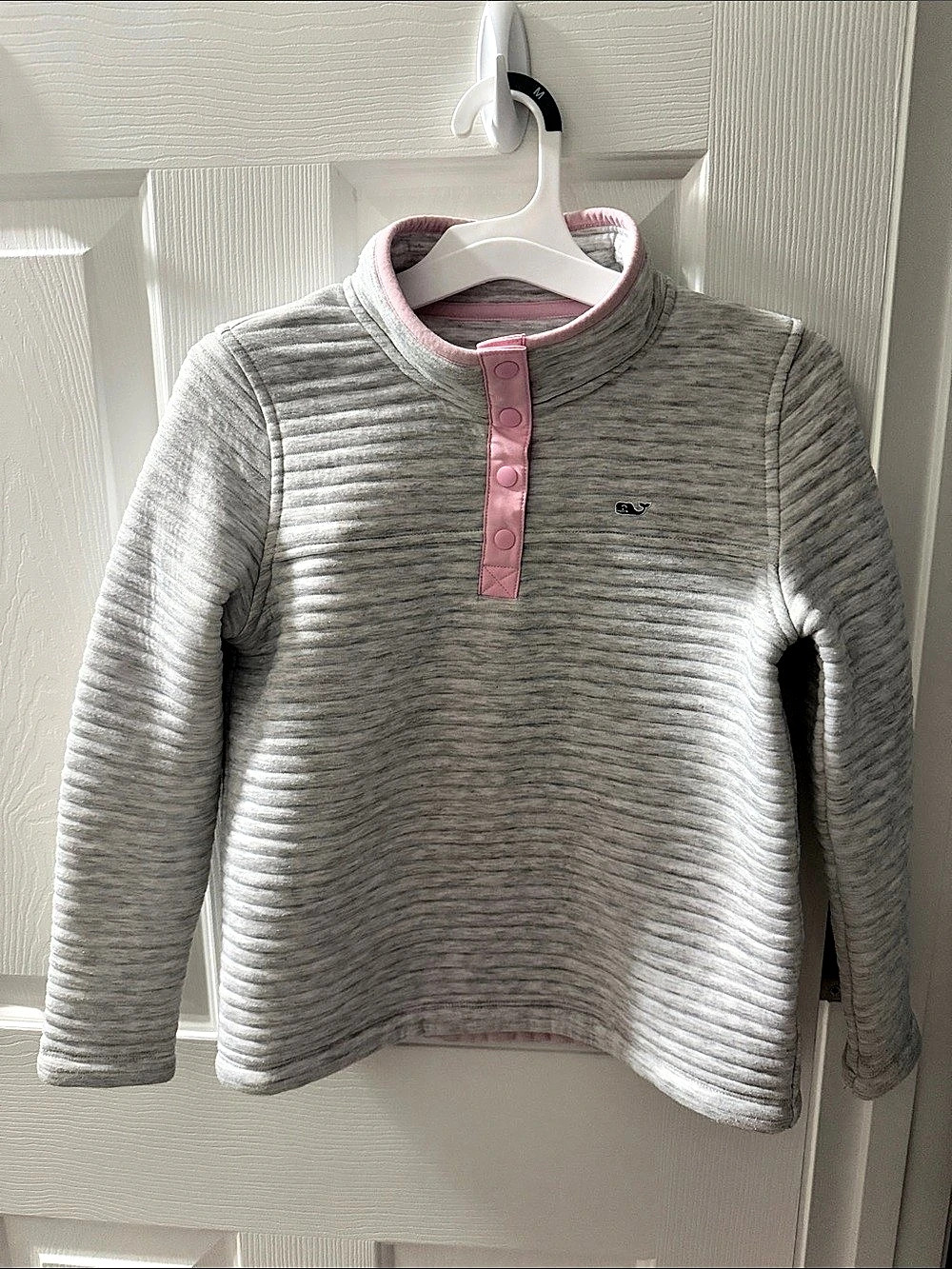 Vineyard Vines Quilted Snap Pullover Gray & Pink Sweater